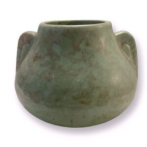 Vintage Brush McCoy Pottery MCM Mid-Century Mottled Aqua Green Vessel Vase